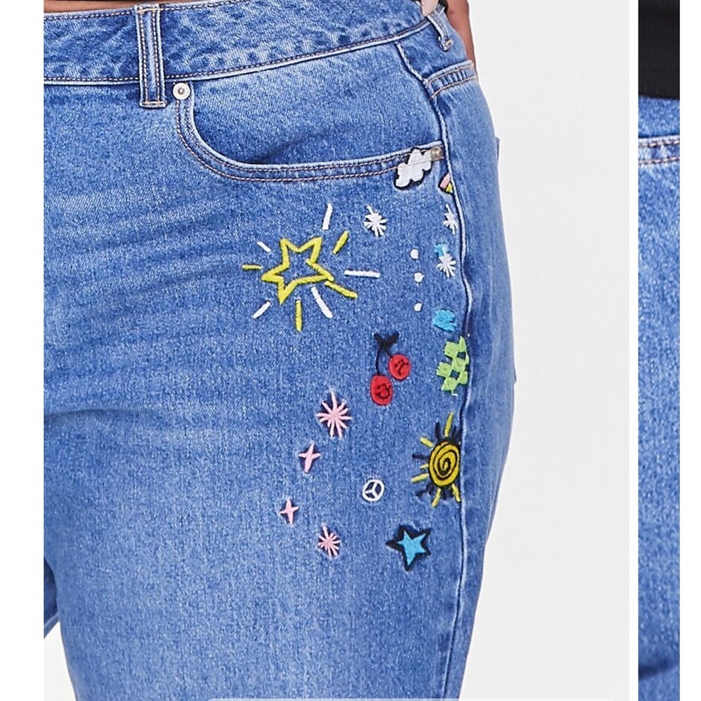 Forever 21 Womens Embroidered High Rise Tapered Hippie Mom Jeans Size 3X NEW - Picture 14 of 15